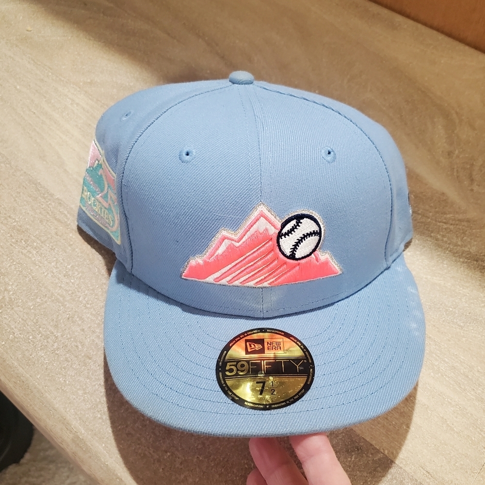 New Era 59 Fifty Colorado Rockies Nwt 25th Anniv. Fitted Hat. Cotton Candy. Mlb